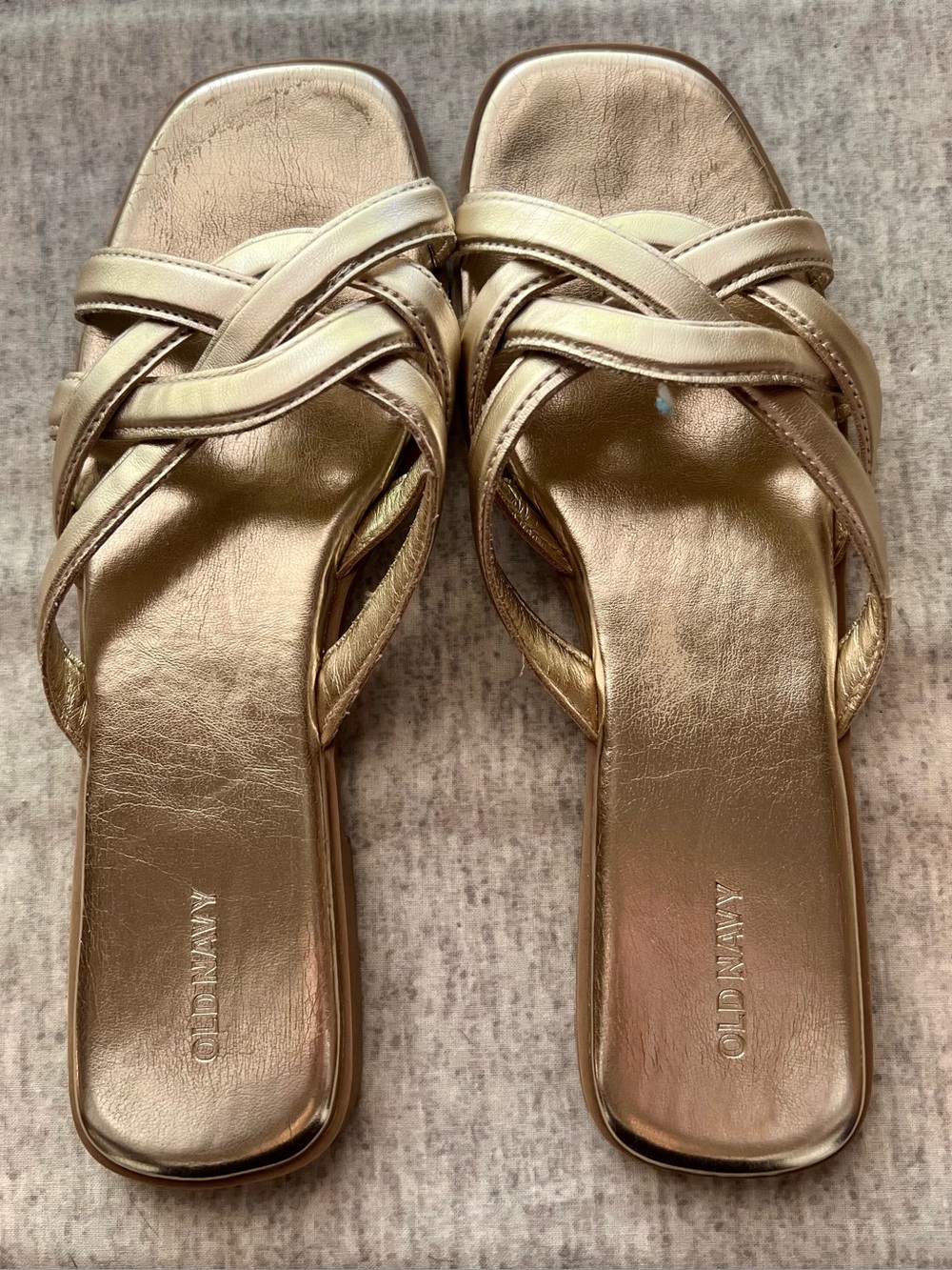 Old Navy Metallic Gold Crisscross Slide Mules Size 10.  Worn Once.